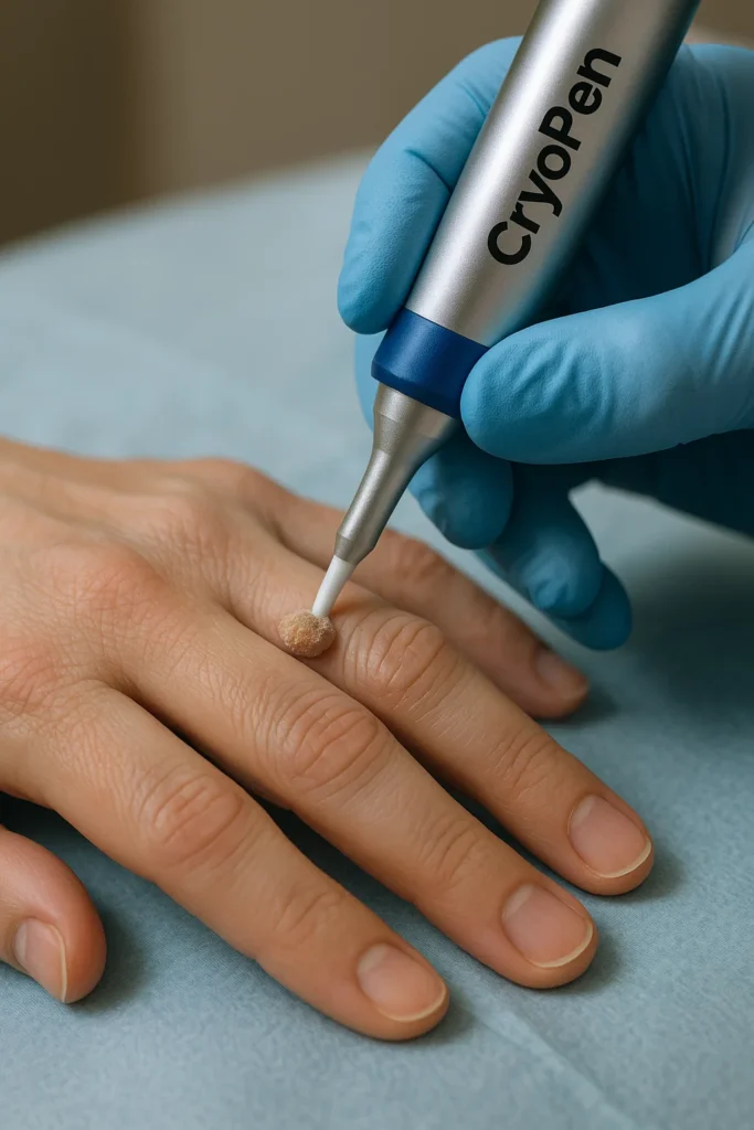 example of cryopen wart removal Dorchester treatment on a persons finger