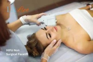 Woman having Hi-Fu to reduce wrinkles Dorchester.