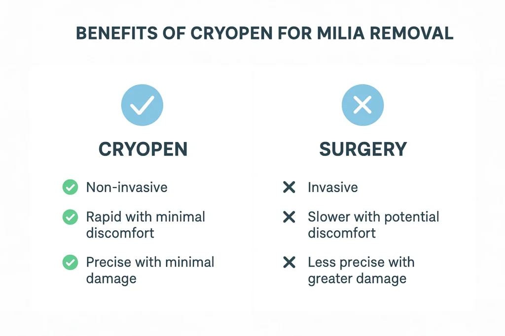Benefits of cryopen for milia removal Dorchester compared to surgical treatments.