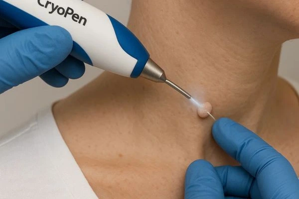 Person receiving cryotherapy Dorchester for skin tag removal