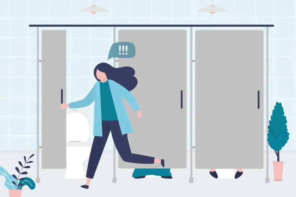 graphic of Urine incontinence Dorchester woman running to the toilet.
