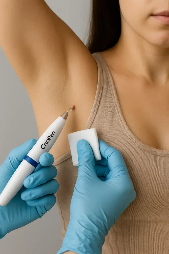 woman having cryopen to remove underarm skin tags Dorchester